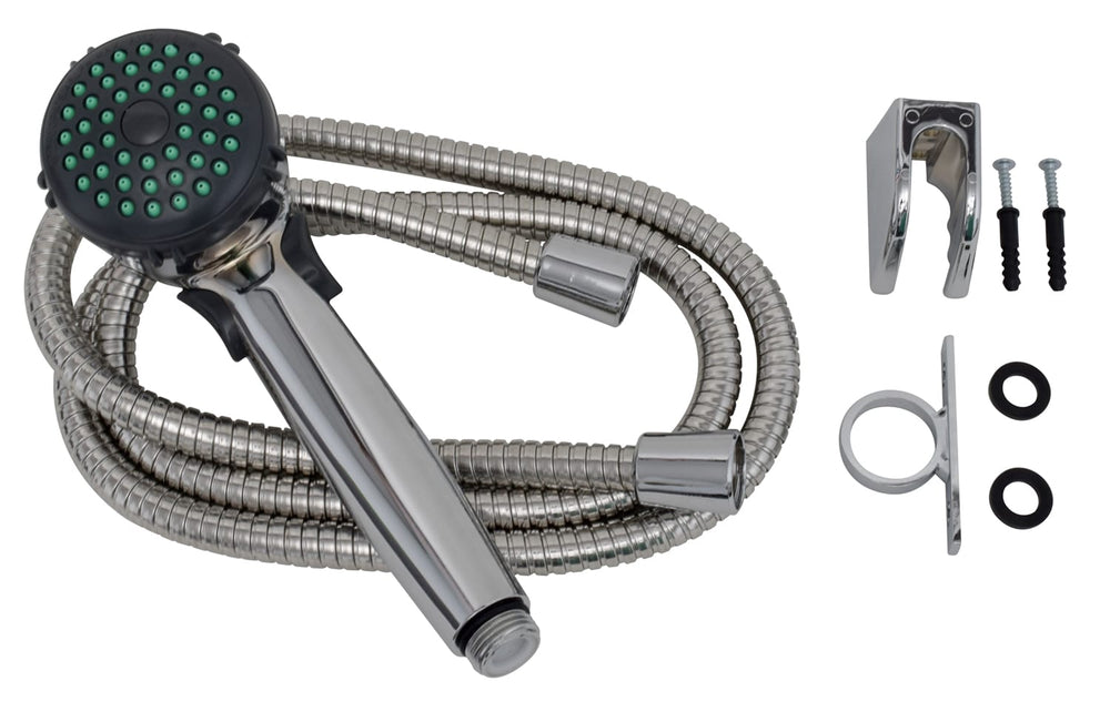 Valterra Hand Held Shower Kits – Single Function, Chrome With Double Hooked Stainless Steel Hose, Carded