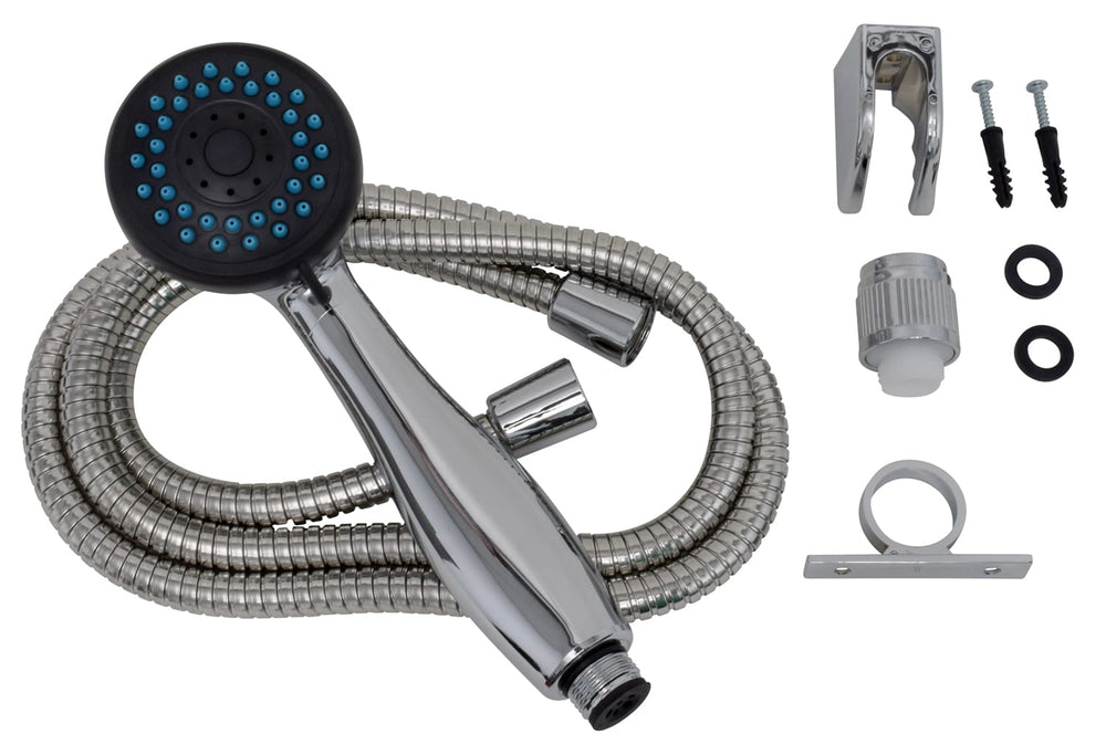 Valterra Hand Held Shower Kits – 3 Function, Chrome With Chrome Double Hooked Stainless Steel Hose, Carded