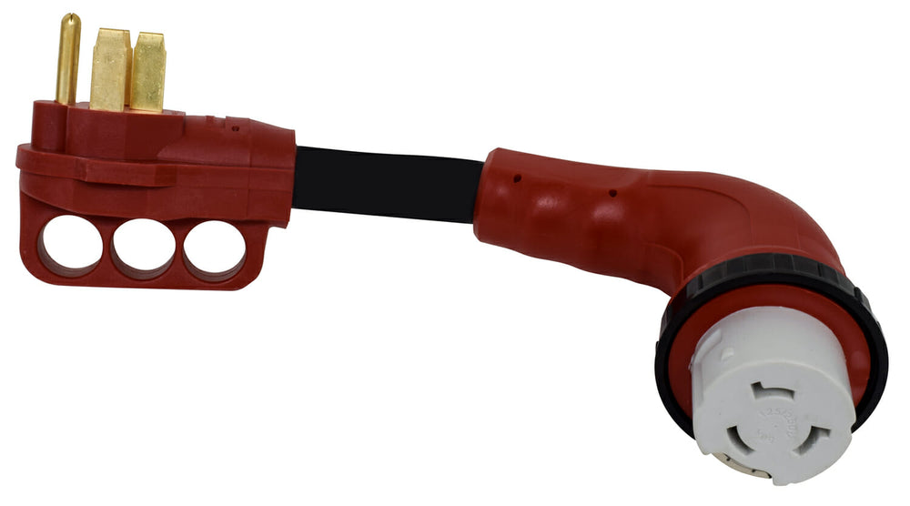 Valterra 50AM-50AF 90 Degree LED Detach Adapter Cord, 12”, Red, Bulk