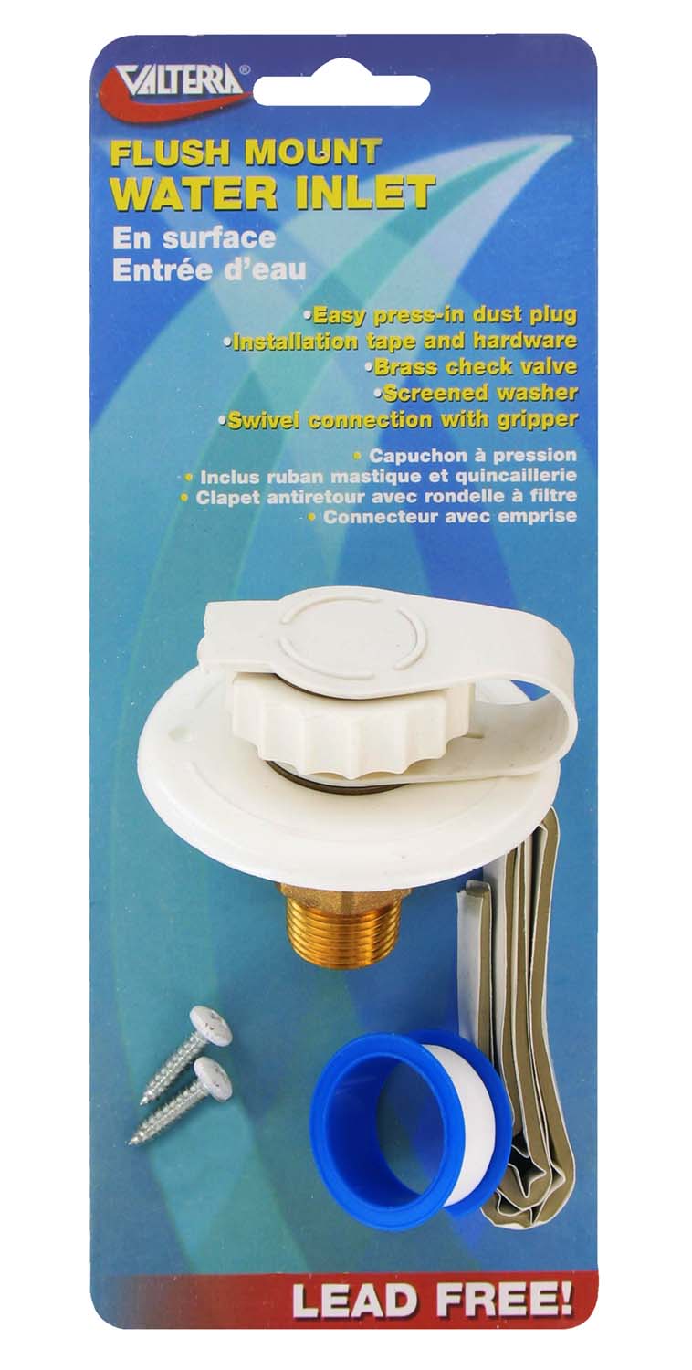Valterra Water Inlet, 2-3/4″ Flange, MPT, Lead-Free, White, Carded