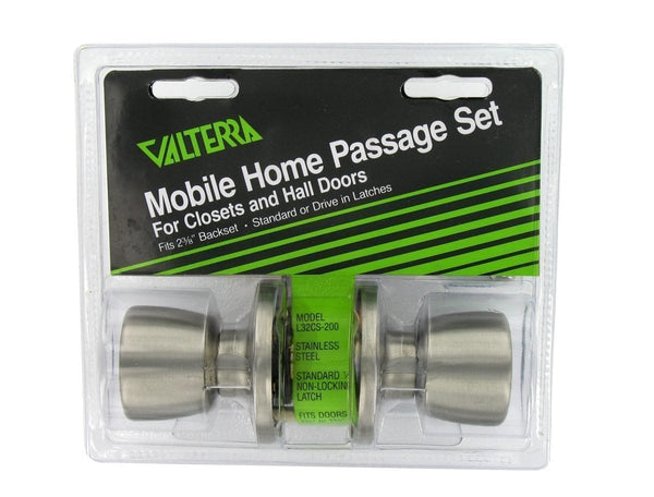 Valterra Door Lock, Interior Passage, Knob x Knob, Stainless Steel, Clam Shell